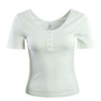 Damen T-Shirt - Simple Life Rib Button - White