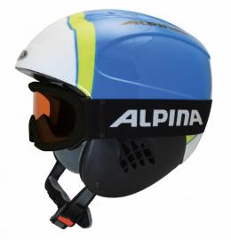 Alpina Carat Set Skihelm inklusive Skibrille (48-52 cm, 70 lime cyan inkl. Ruby S black)
