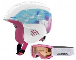 Alpina Carat Set Skihelm mit Skibrille (54-58 cm, 51 periwinkle gloss inkl. Piney, rosè/white Rahmen)