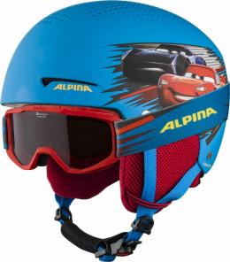 Alpina Zupo Disney Set Skihelm inklusive Skibrille (48-52 cm, 80 Cars inkl. Piney red)