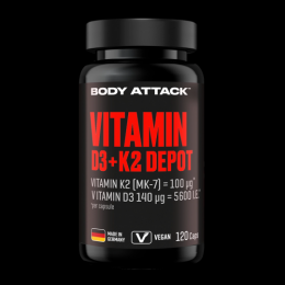 Body Attack Vitamin D3 + K2 Depot, 120 Kapseln