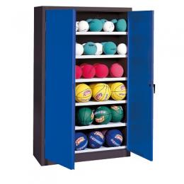 C+P Ballschrank (HxBxT 195x120x50 cm, mit Vollblech-Flügeltüren, Typ 3), Enzianblau (RAL 5010), Anthrazit (RAL 7021)