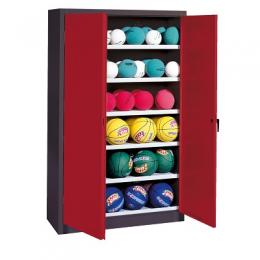 C+P Ballschrank (HxBxT 195x120x50 cm, mit Vollblech-Flügeltüren, Typ 3), Rubinrot (RAL 3003), Anthrazit (RAL 7021)
