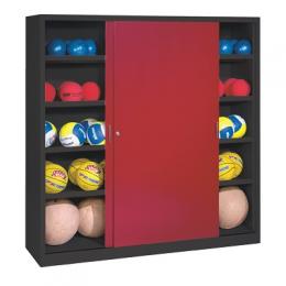 C+P Ballschrank (HxBxT 195x120x50 cm, mit Vollblech-Schiebetüren, Typ 4), Rubinrot (RAL 3003), Anthrazit (RAL 7021)