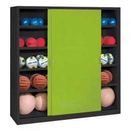 C+P Ballschrank (HxBxT 195x120x50 cm, mit Vollblech-Schiebetüren, Typ 4), Viridingrün (RDS 110 80 60), Anthrazit (RAL 7021)