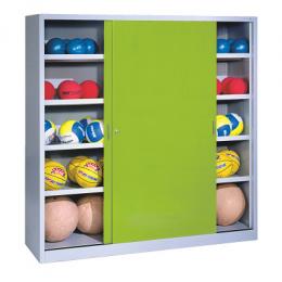 C+P Ballschrank (HxBxT: 195x120x60 cm, mit Vollblech-Schiebetüren, Typ 4), Clowngrün (RAL 110 80 60), Gleichschließung