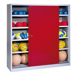 C+P Ballschrank (HxBxT: 195x120x60 cm, mit Vollblech-Schiebetüren, Typ 4), Rubinrot (RAL 3003), Gleichschließung