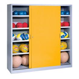 C+P Ballschrank (HxBxT: 195x120x60 cm, mit Vollblech-Schiebetüren, Typ 4), Verkehrsgelb (RAL 1023), Gleichschließung