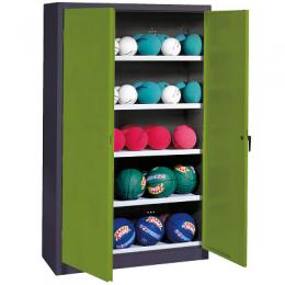C+P Ballschrank (HxBxT 195x150x50 cm, mit Vollblech-Flügeltüren, Typ 3), Viridingrün (RDS 110 80 60), Anthrazit (RAL 7021)