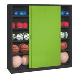 C+P Ballschrank (HxBxT 195x160x50 cm, mit Vollblech-Schiebetüren, Typ 4), Viridingrün (RDS 110 80 60), Anthrazit (RAL 7021)