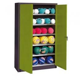 C+P Ballschrank (HxBxT 195x93x50 cm, mit Vollblech-Flügeltüren, Typ 3), Viridingrün (RDS 110 80 60), Anthrazit (RAL 7021)