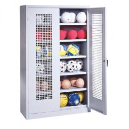 C+P Ballschrank mit Lochblech-Flügeltüren (Typ 3), HxBxT 195x120x50 cm, Ergo-Lock Muldengriff, Gleichschließung