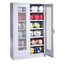 C+P Ballschrank mit Lochblech-Flügeltüren (Typ 3), HxBxT 195x150x50 cm, Klinkengriff, Einzelschließung