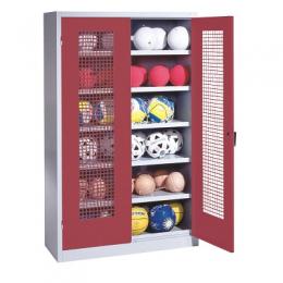 C+P Ballschrank mit Lochblech-Flügeltüren (Typ 3), HxBxT 195x150x50 cm, Rubinrot (RAL 3003), Einzelschließung