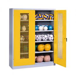 C+P Ballschrank mit Lochblech-Flügeltüren (Typ 3), HxBxT 195x150x50 cm, Verkehrsgelb (RAL 1023), Einzelschließung