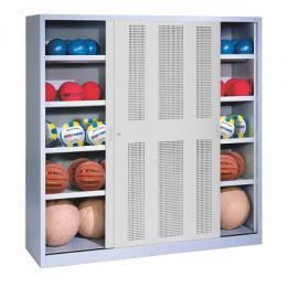 C+P Ballschrank mit Lochblech-Schiebetüren (Typ 4), HxBxT: 195x120x40 cm, Lichtgrau (RAL 7035), Einzelschließung