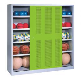 C+P Ballschrank mit Lochblech-Schiebetüren (Typ 4), HxBxT: 195x160x40 cm, Clowngrün (RAL 110 80 60), Einzelschließung