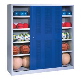 C+P Ballschrank mit Lochblech-Schiebetüren (Typ 4), HxBxT: 195x160x40 cm, Enzianblau (RAL 5010), Einzelschließung