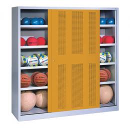 C+P Ballschrank mit Lochblech-Schiebetüren (Typ 4), HxBxT: 195x160x40 cm, Goldgelb (RAL 1004), Einzelschließung