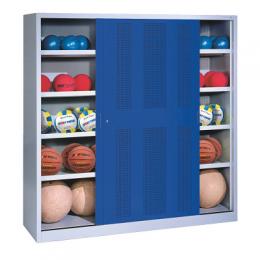C+P Ballschrank mit Lochblech-Schiebetüren (Typ 4), HxBxT 195x160x50 cm, Enzianblau (RAL 5010), Einzelschließung