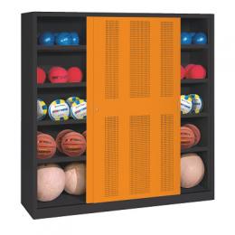 C+P Ballschrank mit Lochblech-Schiebetüren (Typ 4), HxBxT 195x160x50 cm, Rubinrot (RAL 3003), Gleichschließung