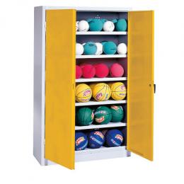 C+P Ballschrank mit Vollblech-Flügeltüren (Typ 3), HxBxT: 195x120x50 cm, Ergo-Lock Muldengriff, Verkehrsgelb (RAL 1023), Anthrazit (RAL 7021), Einzelschließung