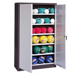 C+P Ballschrank mit Vollblech-Flügeltüren (Typ 3), HxBxT: 195x120x50 cm, Lichtgrau (RAL 7035), Ergo-Lock Muldengriff, Anthrazit (RAL 7021), Einzelschließung