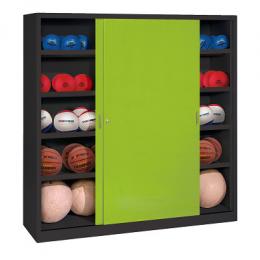 C+P Ballschrank mit Vollblech-Schiebetüren (Typ 4), HxBxT: 195x120x40 cm, Clowngrün (RAL 110 80 60), Anthrazit (RAL 7021), Einzelschließung