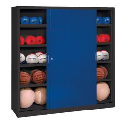 C+P Ballschrank mit Vollblech-Schiebetüren (Typ 4), HxBxT: 195x120x40 cm, Enzianblau (RAL 5010), Anthrazit (RAL 7021), Einzelschließung