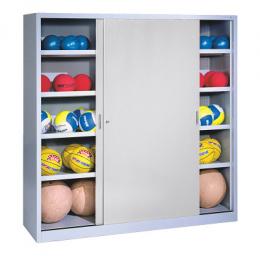 C+P Ballschrank mit Vollblech-Schiebetüren (Typ 4), HxBxT: 195x120x40 cm, Lichtgrau (RAL 7035), Gleichschließung