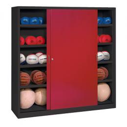 C+P Ballschrank mit Vollblech-Schiebetüren (Typ 4), HxBxT: 195x120x40 cm, Rubinrot (RAL 3003), Anthrazit (RAL 7021), Einzelschließung