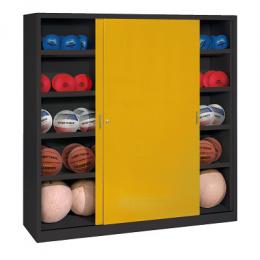 C+P Ballschrank mit Vollblech-Schiebetüren (Typ 4), HxBxT 195x120x50 cm, Goldgelb (RAL 1004), Anthrazit (RAL 7021), Einzelschließung