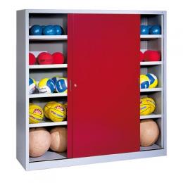 C+P Ballschrank mit Vollblech-Schiebetüren (Typ 4), HxBxT 195x120x50 cm, Rubinrot (RAL 3003), Einzelschließung