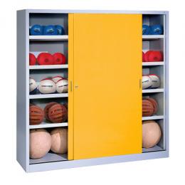 C+P Ballschrank mit Vollblech-Schiebetüren (Typ 4), HxBxT 195x120x50 cm, Verkehrsgelb (RAL 1023), Anthrazit (RAL 7021), Einzelschließung