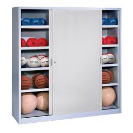 C+P Ballschrank mit Vollblech-Schiebetüren (Typ 4), HxBxT 195x120x50 cm, Verkehrsgelb (RAL 1023), Lichtgrau (RAL 7035), Einzelschließung