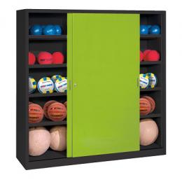 C+P Ballschrank mit Vollblech-Schiebetüren (Typ 4), HxBxT: 195x120x60 cm, Clowngrün (RAL 110 80 60), Gleichschließung