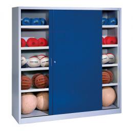 C+P Ballschrank mit Vollblech-Schiebetüren (Typ 4), HxBxT: 195x120x60 cm, Enzianblau (RAL 5010), Einzelschließung
