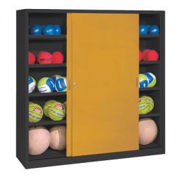 C+P Ballschrank mit Vollblech-Schiebetüren (Typ 4), HxBxT: 195x120x60 cm, Goldgelb (RAL 1004), Anthrazit (RAL 7021), Gleichschließung