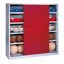 C+P Ballschrank mit Vollblech-Schiebetüren (Typ 4), HxBxT: 195x120x60 cm, Rubinrot (RAL 3003), Einzelschließung