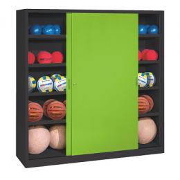 C+P Ballschrank mit Vollblech-Schiebetüren (Typ 4), HxBxT: 195x160x40 cm, Clowngrün (RAL 110 80 60), Anthrazit (RAL 7021), Einzelschließung