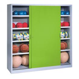 C+P Ballschrank mit Vollblech-Schiebetüren (Typ 4), HxBxT: 195x160x40 cm, Clowngrün (RAL 110 80 60), Einzelschließung