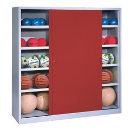 C+P Ballschrank mit Vollblech-Schiebetüren (Typ 4), HxBxT: 195x160x40 cm, Rubinrot (RAL 3003), Einzelschließung