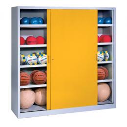 C+P Ballschrank mit Vollblech-Schiebetüren (Typ 4), HxBxT: 195x160x40 cm, Verkehrsgelb (RAL 1023), Einzelschließung