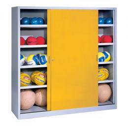 C+P Ballschrank mit Vollblech-Schiebetüren (Typ 4), HxBxT: 195x160x40 cm, Verkehrsgelb (RAL 1023), Gleichschließung