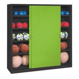 C+P Ballschrank mit Vollblech-Schiebetüren (Typ 4), HxBxT 195x160x50 cm, Clowngrün (RAL 110 80 60), Anthrazit (RAL 7021), Gleichschließung