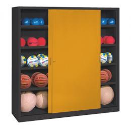 C+P Ballschrank mit Vollblech-Schiebetüren (Typ 4), HxBxT 195x160x50 cm, Goldgelb (RAL 1004), Anthrazit (RAL 7021), Einzelschließung