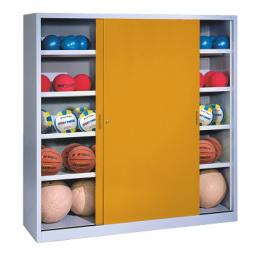 C+P Ballschrank mit Vollblech-Schiebetüren (Typ 4), HxBxT 195x160x50 cm, Goldgelb (RAL 1004), Lichtgrau (RAL 7035), Einzelschließung