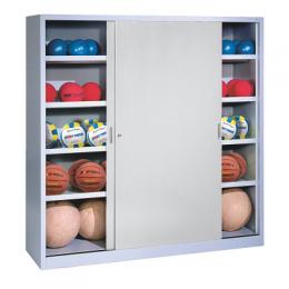 C+P Ballschrank mit Vollblech-Schiebetüren (Typ 4), HxBxT 195x160x50 cm, Lichtgrau (RAL 7035), Einzelschließung