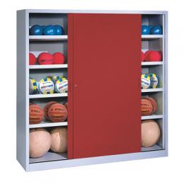 C+P Ballschrank mit Vollblech-Schiebetüren (Typ 4), HxBxT 195x160x50 cm, Rubinrot (RAL 3003), Einzelschließung