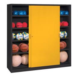 C+P Ballschrank mit Vollblech-Schiebetüren (Typ 4), HxBxT 195x160x50 cm, Verkehrsgelb (RAL 1023), Anthrazit (RAL 7021), Gleichschließung
